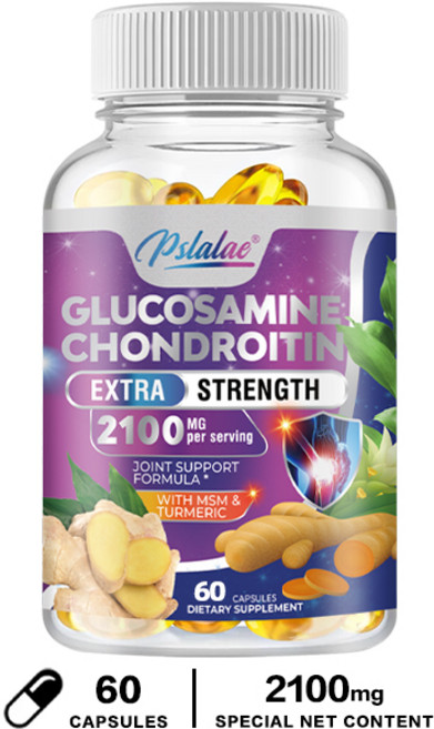 Pslalae 葡萄糖胺軟骨素 EXTRA STRENGTH 2100mg 關節保健配方 含MSM與薑黃, 60組