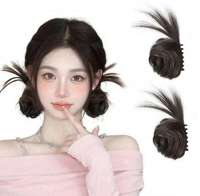 예삐스토어 깃털 똥머리 가발 집게핀 헤어피스 번가발 올림머리 업스타일 파티 로우번, 브라운블랙, 1개