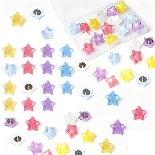 50Pcs Thumb Tacks BetterJonny Multicolor Star Push Pins Decorative Thumb Tacks with Case Cork B, 50Pcs Thumb Tacks, BetterJonny