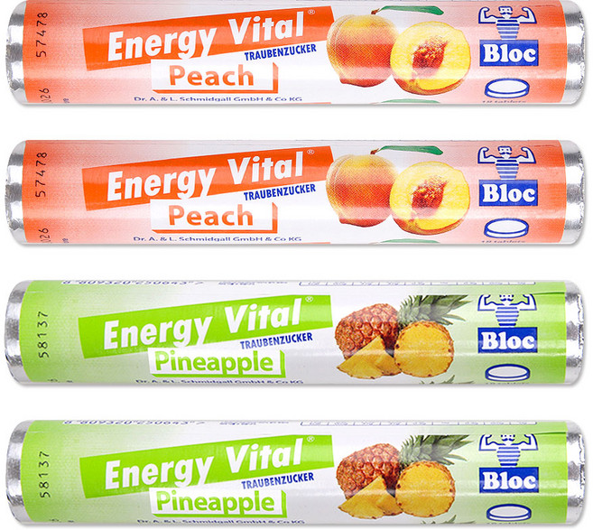 에너지바이탈 포도당 캔디 2종, 1세트, 168g, 복숭아 2개+파인애플 2개