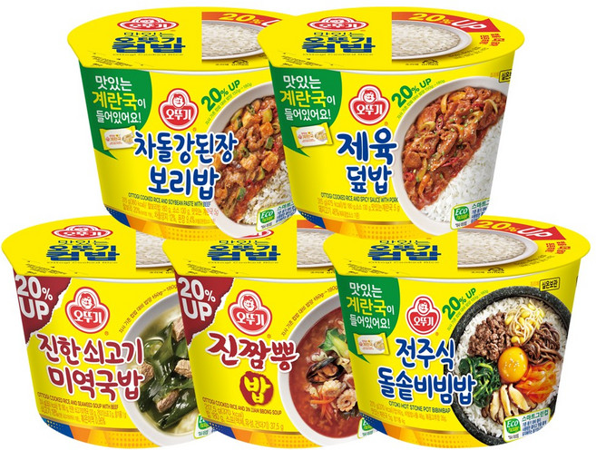 오뚜기 컵밥 5종 각 2개씩(제육+진짬뽕+차돌강된장+돌솥비빔밥+쇠고기미역국밥), 1세트