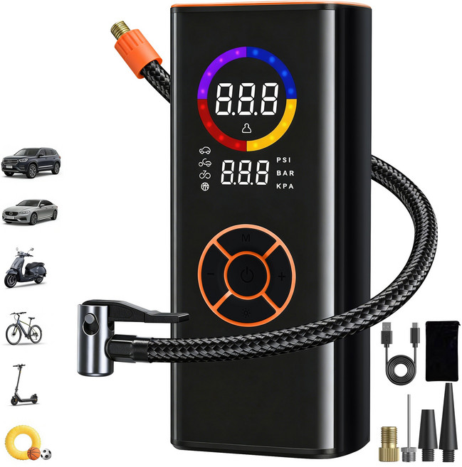 휴대용 무선 에어펌프 7200mAh 자동차 타이어 공기주입기, 블랙, 1개