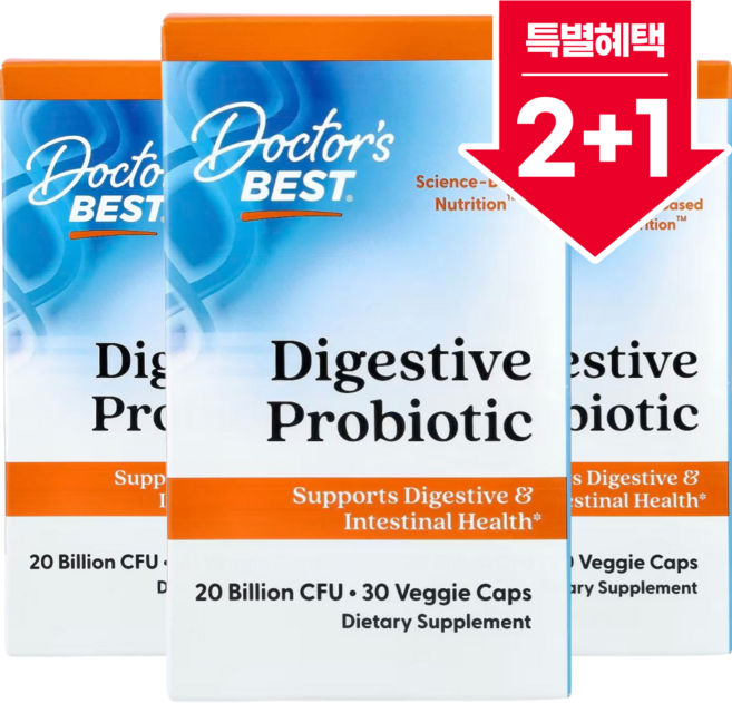 2+1 닥터스베스트 소화 프로바이오틱 200억CFU 베지 캡슐 30정 비피도박테리움 락토바실러스 함유 / 해외직구 미국정품, 3개