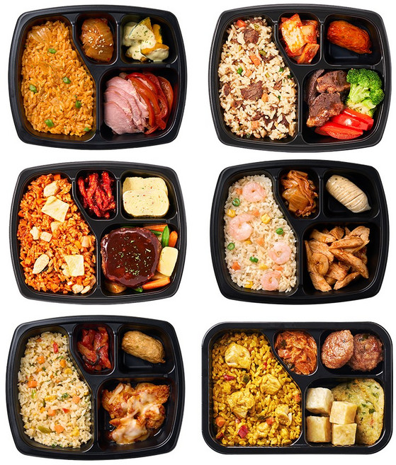 양많은 편의점 대용 볶음밥&3찬 고기 직장인 도시락 배달 1주식단 6종 1264g (냉동)