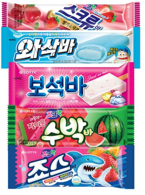 죠스바x10개+스크류바x10개+보석바x10개+수박바x5개+와삭바x5개, 1세트, 2.3L