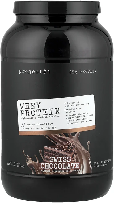 새해 건강을 선물하세요 Project 1 Nutrition 유청 단백질 단백질 복합체 스위스 초콜릿 907g(2lbs) 특별관리진행, Project1Nutrition유청단백질고품질단백질복합, 907g, 1개 - 쿠팡
