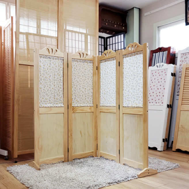 [높이 130cm]플라워 패널 미니 원목 인테리어 파티션 사무실 책상 낮은 가림막 공간분리 칸막이, 4단 파티션 내추럴