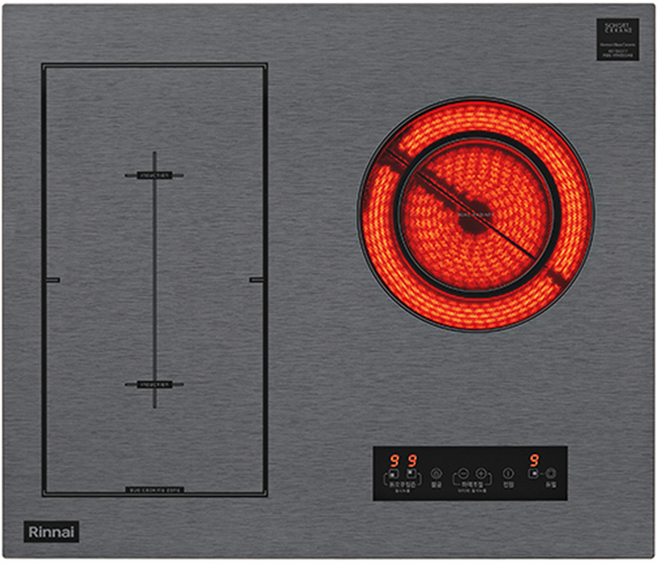 [최근생산제품]린나이 전기레인지 3구 하이브리드 듀오쿠킹존 하이라이트 1구+인덕션 2구 쇼트세란, 빌트인, RBE-IRM300AB