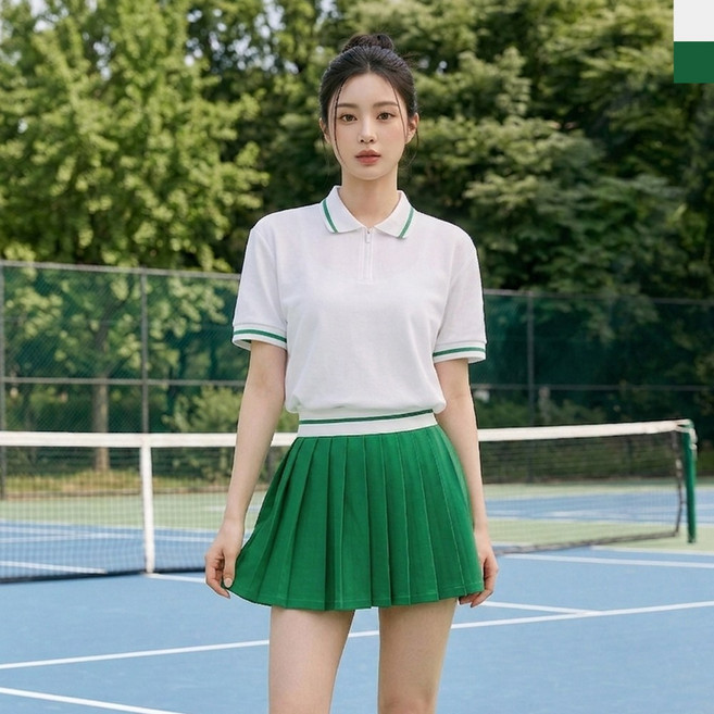 여성 카라 반팔 티셔츠 테니스 스커트 세트 골프웨어 트레이닝 치마바지 투피스