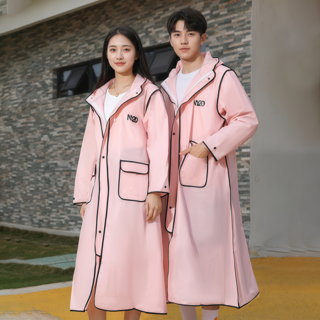 NY20 심플 투명챙 길고 베이직한 오버핏 남여공용 레인코트 다회용 EVA커플우의