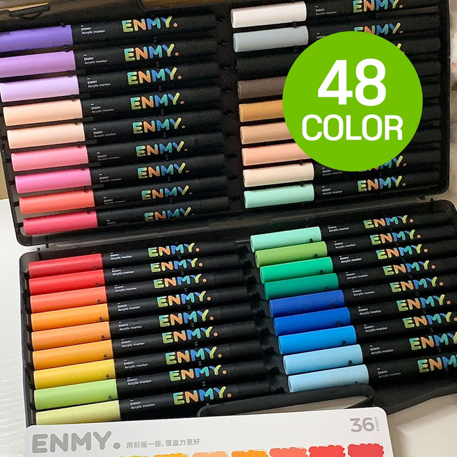 ENMY 엔미 브러쉬형 아크릴 마카 마커펜 세트 전문가용 드로잉북 증정, 1세트, 48색