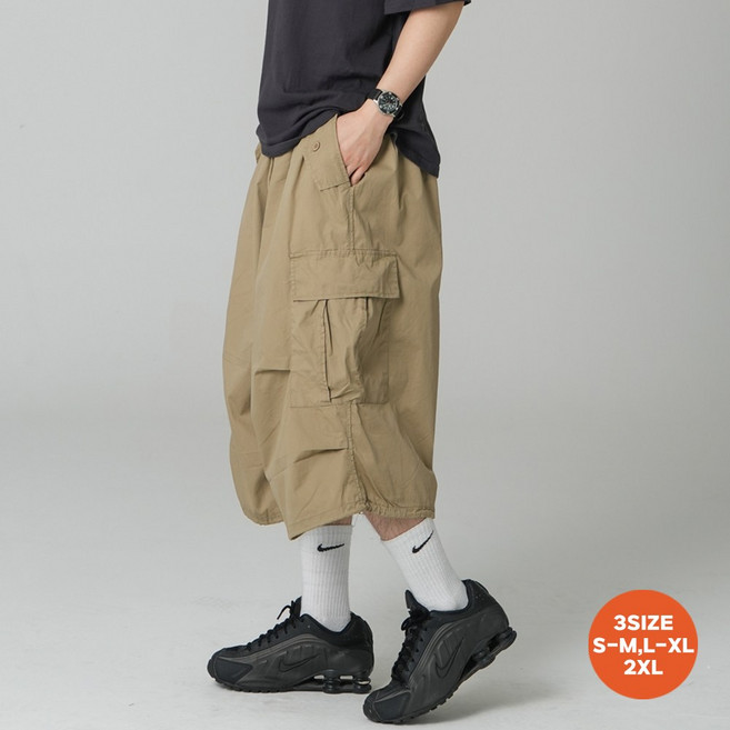 앤샵 남성 면 100% 카고 버뮤다 팬츠 7부 벌룬 투웨이 와이드 조거 바지 (S~2XL)