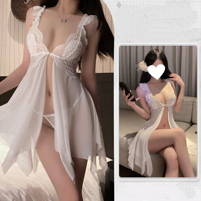 蕾絲網紗緞面睡衣 細肩帶美背睡裙 舒適居家服