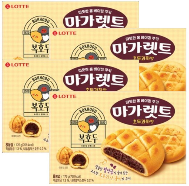 롯데웰푸드 마가렛트 X 복호두 호두과자맛, 4개, 176g