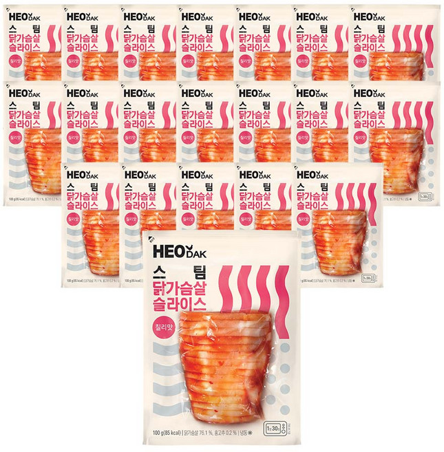 허닭 스팀 닭가슴살 슬라이스 100g 칠리맛, 20개
