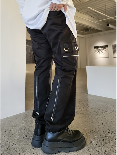 [Unisex!] 블랙 지퍼 카고 와이드 팬츠