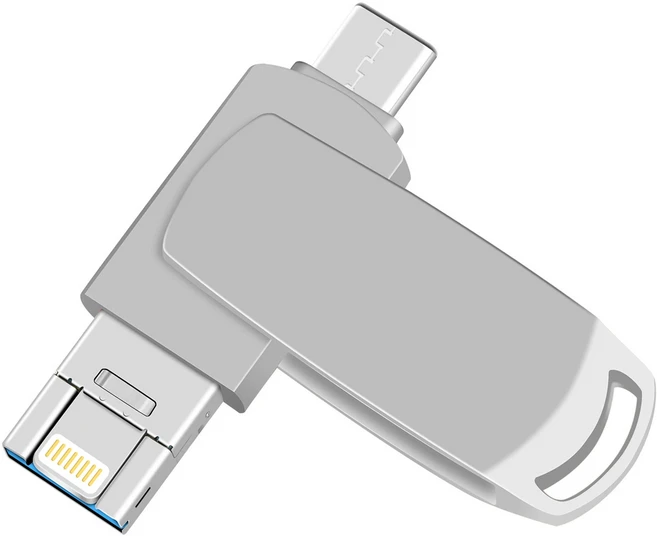 多功能USB隨身碟 Lightning / USB-C 雙接頭, 1個, 2TB銀色