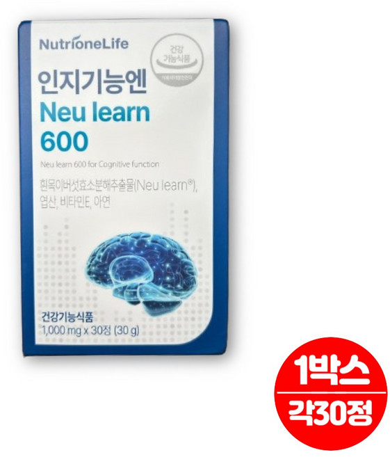 뉴런 흰목이버섯 효소 분해 추출물 엽산 아연 비타민e 비타민 b군 비군 인지 기능 개선 도움, 1세트, 30정