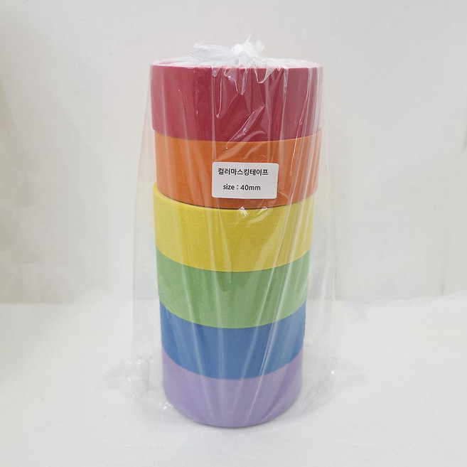 (1세트6개입) 무지개색 마스킹테이프 40mm X 6색, 1세트, 빨.주.노.초.파.보:40mm x40M -6색(1세트)