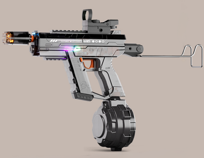 프리미엄 UZI 충전식 대용량 전자동 물총 LED 자동급수 워터건 워터밤 물놀이, 블랙, 1개