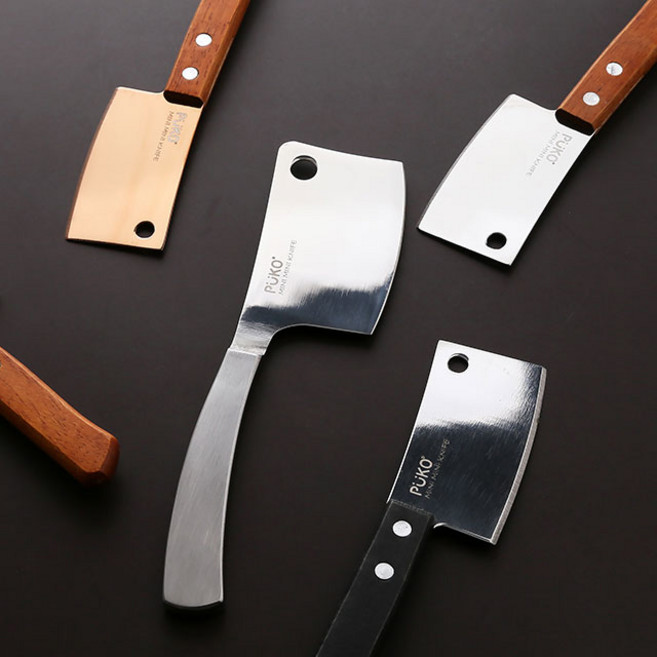 홈카페 디저트 캠핑용 우드핸들 미니 중식도 도끼칼, 실버&브라운, 1개