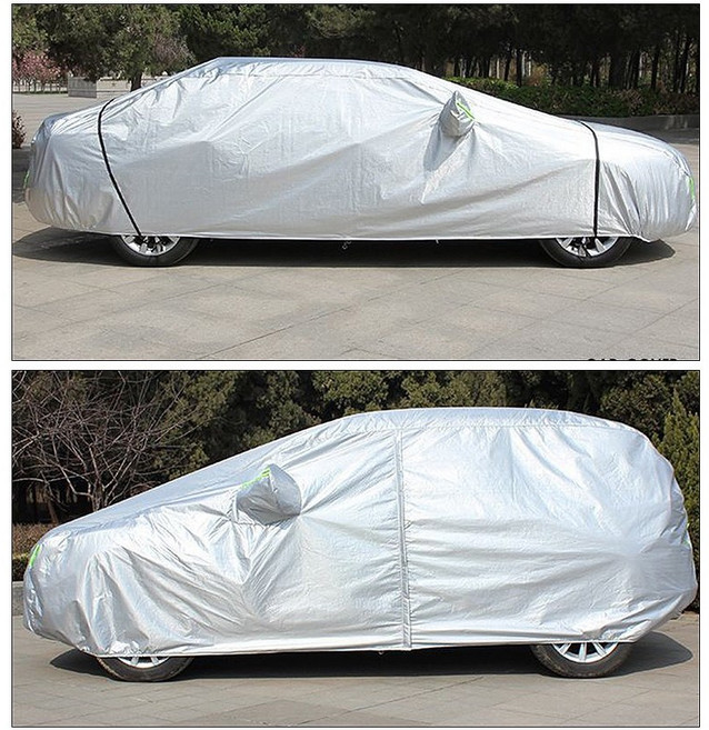 牛津布加厚汽車車罩 雙層加厚毛絨 可開側門 汽車遮陽防曬防水防雨, 1個, 休旅/SUV款505x190x185cm,黑色