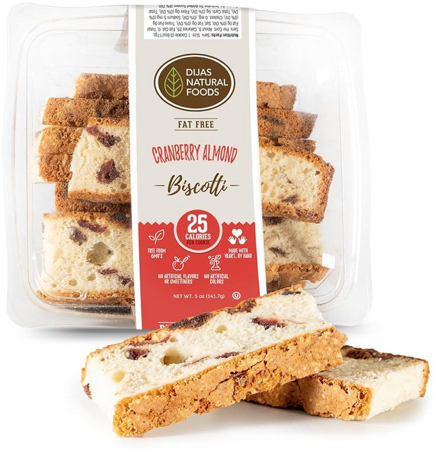 DIJAS Natural Food s 바삭한 지방 무첨가 비스코티 쿠키 천연 방부제 프리 성분 맛있는 저칼로리 스낵 (141.7g(5온스) 크랜베리 아몬드), DIJAS Natural Food s, 바삭한 지방 무, 1