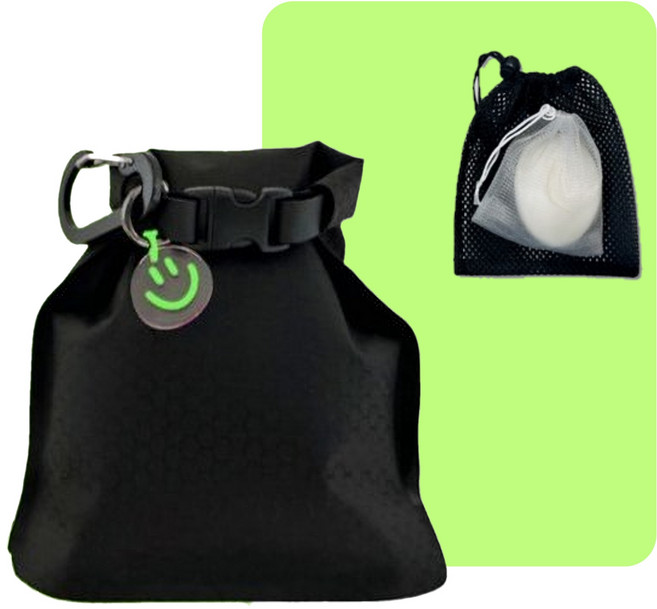 블랙장미 휴대용 수영장 비누케이스 파우치 가방걸이, 그린 스마일, 1개