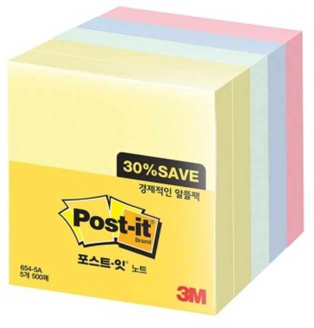 [3M] 포스트잇 알뜰팩 SSN 654-5A 76x76mm 450매 강한점착용, 포스트 잇 SSN 654-5A 알뜰팩 76x76 450매, 1