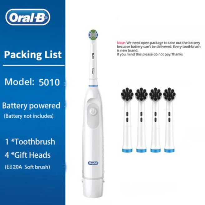Oral-B 전동 칫솔 회전 칫솔 배터리 구동 브러시 여행용 칫솔 성인용 치아 미백 최고의 선물, 1개, 4) White and4heads20a