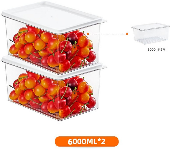 냉장고 수납함 주방 신선보관함 냉동 마이크로파 반투명 플라스틱통 밀폐 만두통 뚜껑 포함, 콤비네이션 6L*2, 옵션1