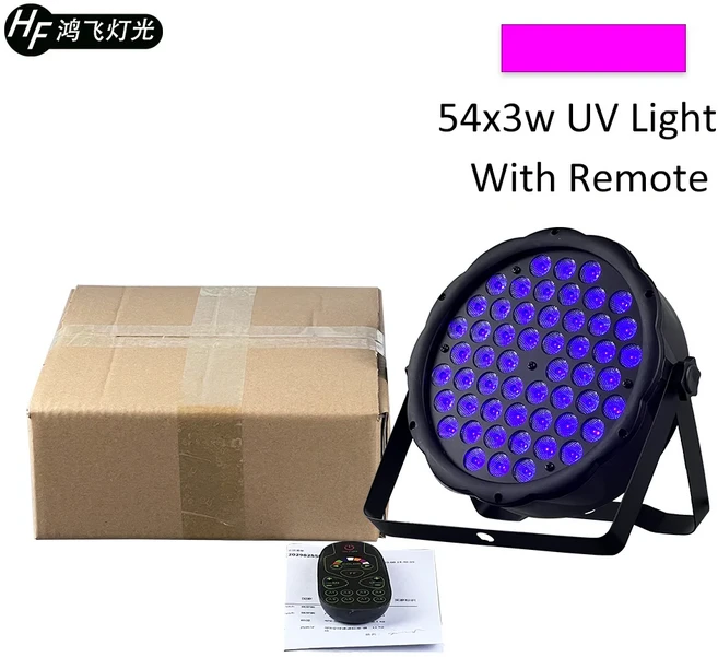 원격 제어 LED 파 라이트 RGBW UV 웜 화이트 플랫 무대 DJ 염색 조명 벽 와셔 54x3W, 01 CHINA, 03 EU PLUG, 02 UV With Remote