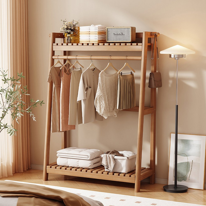 원목 시스템 스탠드 행거 조립식 수납 선반 공간 활용 H N Quality Home, 1단 원목색