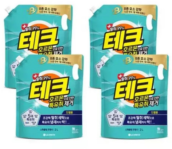 텐바이텐테크 세탁세제 호르몬 특유취제거 액체 드럼 리필 2L 4개