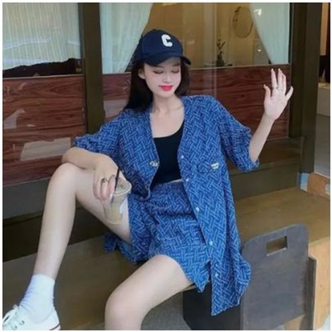 투니스 여성 루즈핏 반소매 셔츠 + 반바지 세트