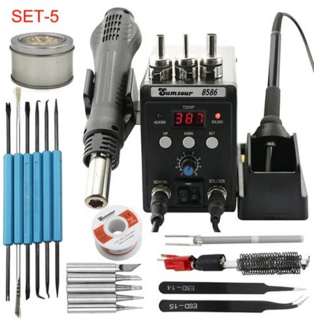 인두 납땜 재작업 스테이션 납땜 인두기 세트 납땜 작업대 SMD BGA 제거 110V 220V 760W ESD 열풍 히트 용접 수리 도구 키트, SET-5_220V EU Plug, 220V EU Plug, 9) SET-5 - 220V EU Plug, 1개