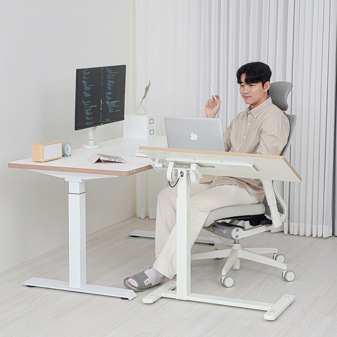 핏쳐 TS3 이동형 수동식 양방향 각도조절 사이드 테이블, 화이트