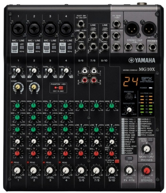 야마하 MG10X YAMAHA PA & SR 용 10채널 믹싱 콘솔 SPX디지털이펙터 24종류포함 믹서 /USB 인터페이스 비탑재 모델/ MG-10X