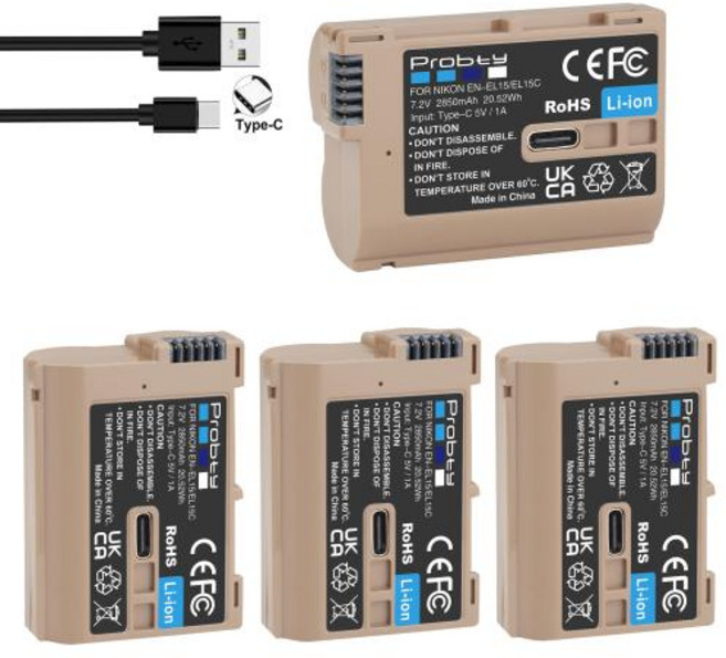 Zf Z8 Z7 Z6 II Z5 D850 D810 D810A용 2850mAh EN-EL15C EN-EL15 배터리 USB-C 카메라