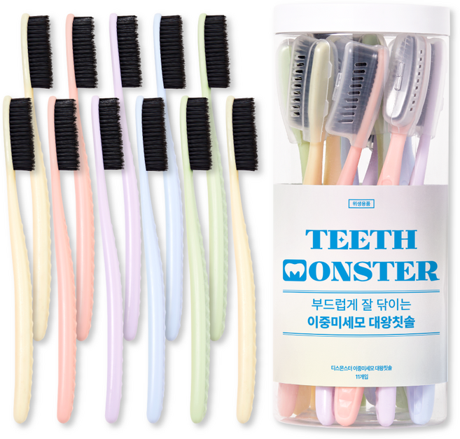 윌렉스 티스몬스터 부드러운 이중미세모 어금니 대왕칫솔, 1세트, 11개입