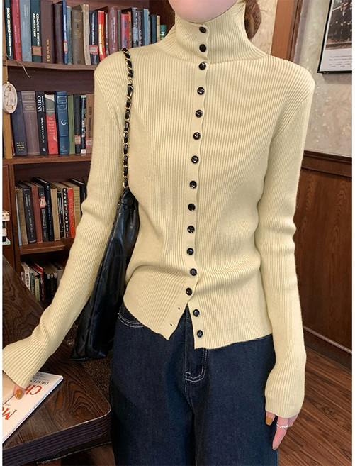 Kdragon 여성 슬림핏 브이넥 카라 골지 버튼 니트 가디건