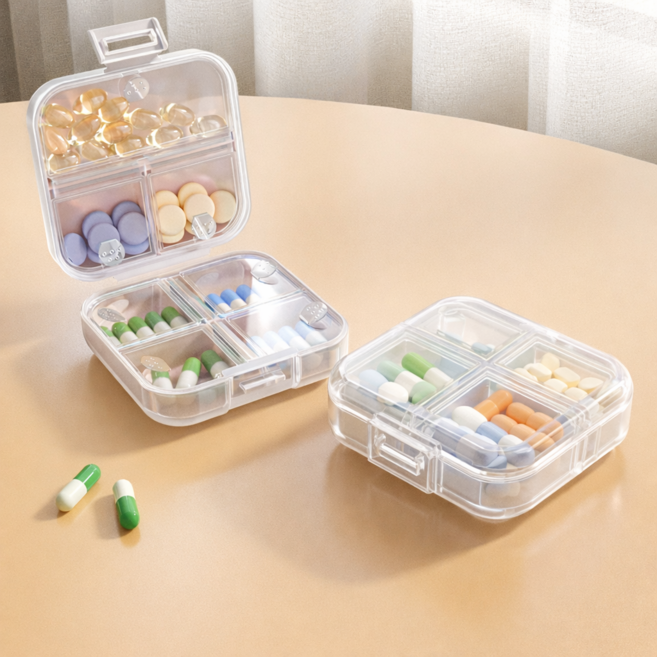 휴대용 약통 알약 케이스 칸막이 영양제 여행용 약통, 1개, 투명