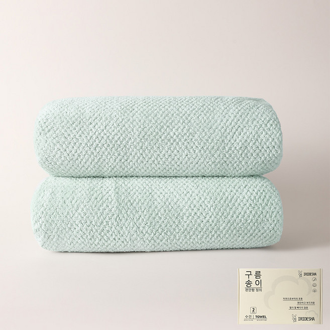 초극세사 대욕타월 2개입 빠른건조 순간흡수 보풀 70x140cm 성인용, 1개, 녹색