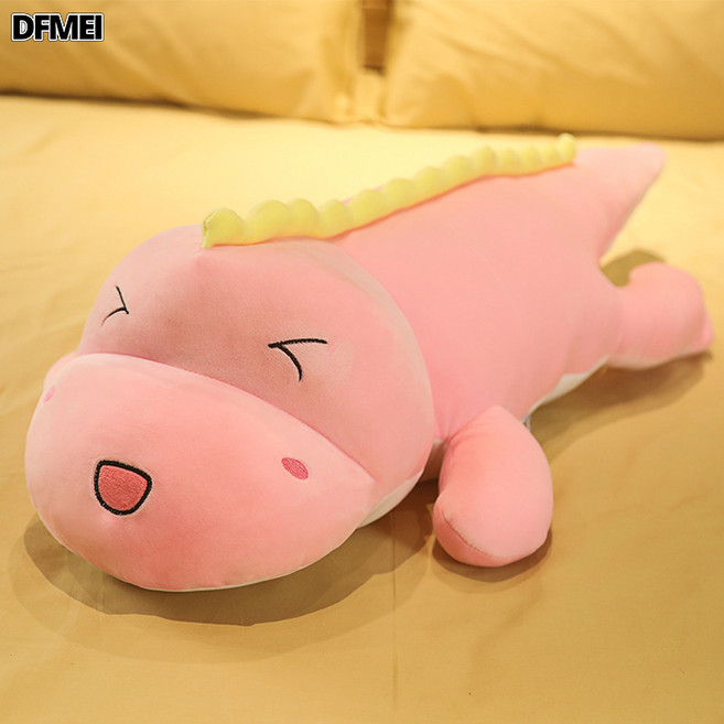 DFMEI 可愛恐龍毛絨玩具牀上睡覺大公仔抱枕玩偶布娃娃女生長條靠枕玩偶, 粉色