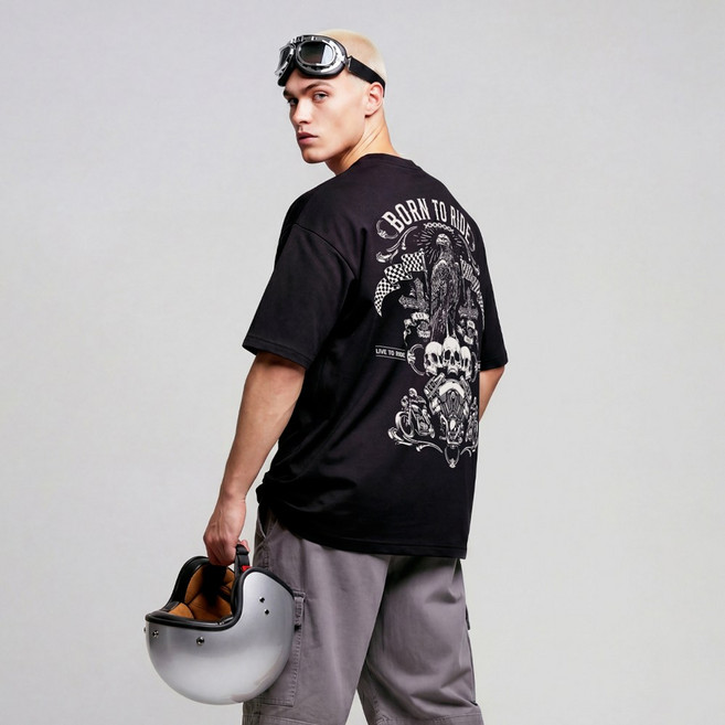 BORN TO RIDE 바이크 라이더 블랙컬러 오버핏 반팔티셔츠