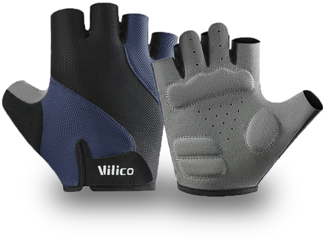 솔브릭 충격 흡수 미끄럼 방지 로드 MTB 자전거 반장갑, 1개, 네이비 + 블랙