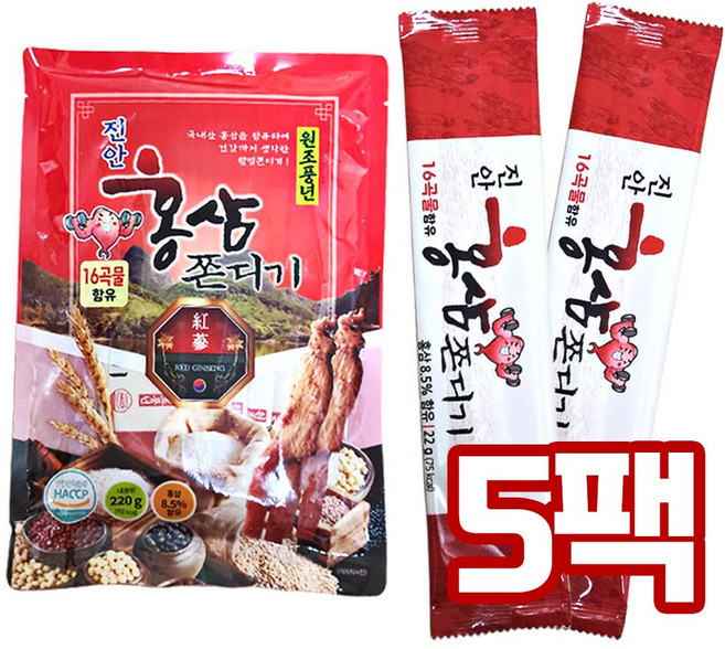홍삼쫀드기 16곡물 곤약쫀디기 홍삼쫀디기 저칼로리 간식, 5팩, 220g, 5개