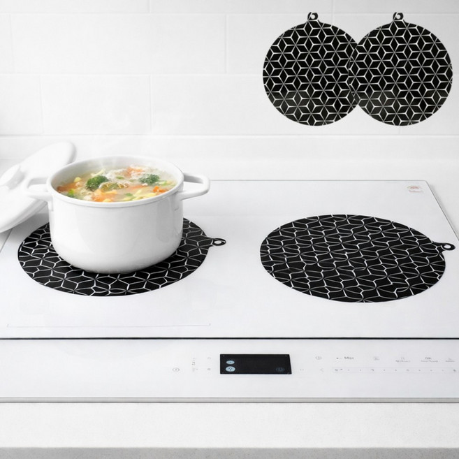 베누르 인덕션 보호매트 원형 실리콘 스크래치방지 상판보호 패드, 2개, 허니블랙