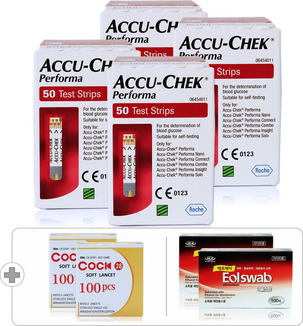 아큐첵 퍼포마 시험지 200매+채혈침 200개입+알콜솜 200매