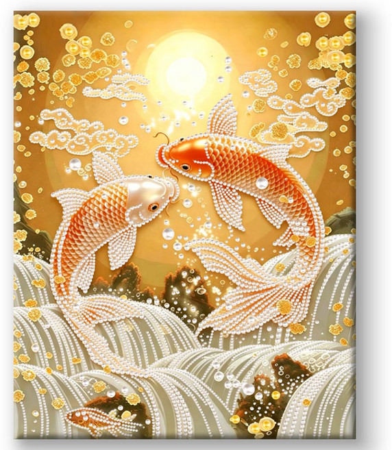 호우맘 3D 진주 보석십자수 캔버스형 DIY 키트 40 x 50 cm, HM012-비단잉어, 1개